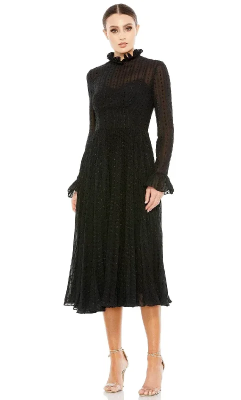 Sheer Panel Dress Ieena Duggal 49627 - High Neck Long Sleeve Knee-Length Dress