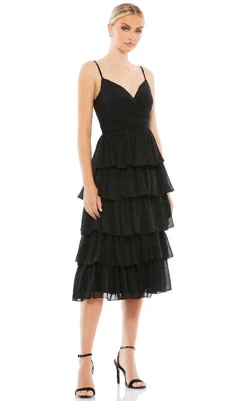 Charcoal Gray Gown Ieena Duggal 55437 - V-Neck Ruffle Tiered Formal Dress
