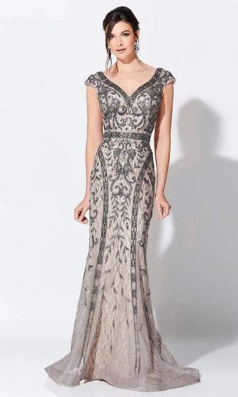 Satin Gown Ivonne D for Mon Cheri - 119D42 Bead Embellished V-Neck Mother of the Groom Gown