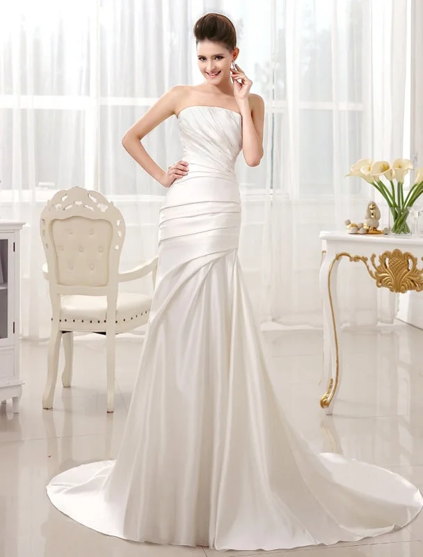 Empire Waist Dress Ivory Mermaid Court Train Bridal Wedding Dress With Strapless