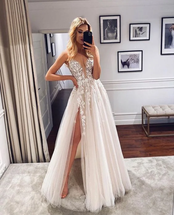 Minimalist Gown Ivory Prom Dresses,Elegant Prom Gowns, Wedding Dress     fg1823