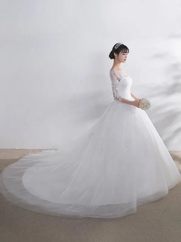 Beaded Dress Ivory Wedding Dress Lace Applique Illusion Sweetheart Backless Half Sleeve A Line Chapel Train Bridal Dress Beaded Dress Ivory Wedding Dress Lace Applique Illusion Sweetheart Backless Half Sleeve A Line Chapel Train Bridal Dress