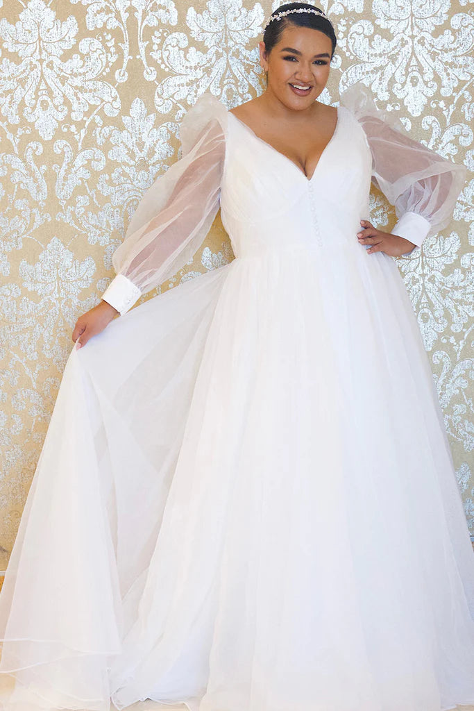 Sequin Gown Johnathan Kane For Sydney's Closet JK2317 V-Neck Pleated Bodice Long Sheer Pouf Sleeve With Cuff Train Plus Size Formal Dress Sequin Gown Johnathan Kane For Sydney's Closet JK2317 V-Neck Pleated Bodice Long Sheer Pouf Sleeve With Cuff Train Plus Size Formal Dress