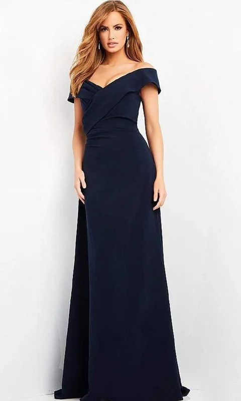 Floor-Length Satin Dress Jovani - 06746 Off-Shoulder A-line Mother of the Groom Gown