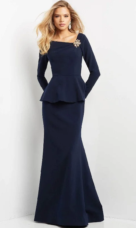 Red Carpet Dress Jovani 07131 - Peplum Long Sleeve Evening Gown