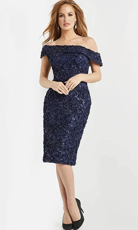 Simple Chiffon Dress Jovani 09767 - Embroidered Off Shoulder Evening Dress