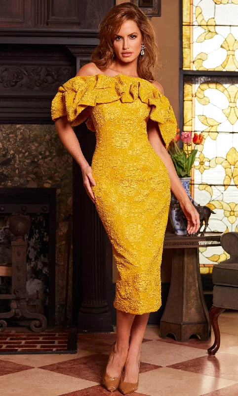 Rhinestone Embellished Dress Jovani 23848 - Ruffled Off Shoulder Cocktail Dress