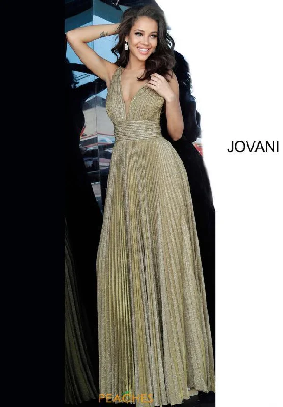 Floral Gown Jovani 2088 Prom Long Sleeveless Pleated Dress