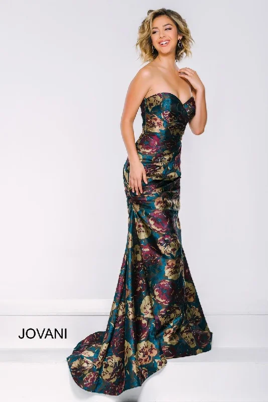 Lace Dress Jovani 45363 Strapless Printed Long Formal Gown