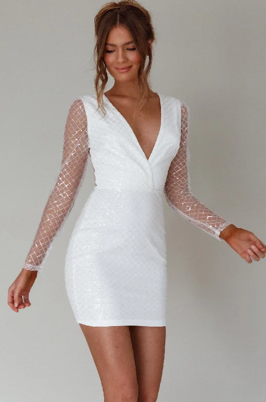 Halter Neck Dress Juno Plunging Neckline Sequin Mini Dress White
