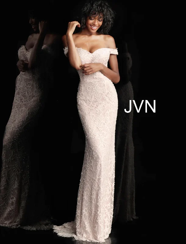 Elegant Gown Jovani 66695 Off Shoulder Formal Lace Prom Gown
