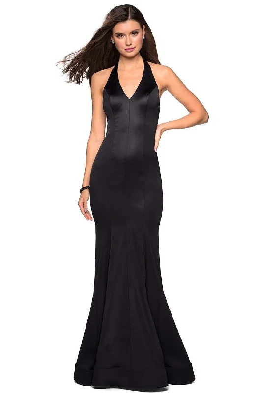 Vivid Color Gown La Femme - 27653 Plunging Halter Fitted Trumpet Evening Gown