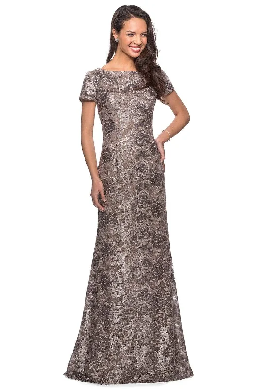 Delicate Lace Dress La Femme - 27884 Floral Bateau Evening Dress