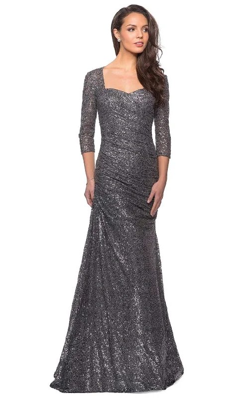 Whimsical Evening Gown La Femme - 28065 Sequined Shirred Trumpet Dress