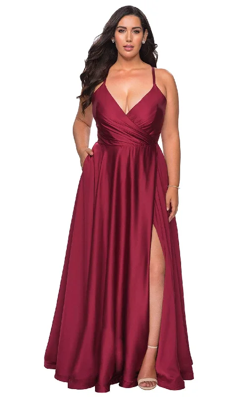 Sparkly Mermaid Dress La Femme - 29033 Plunging V-neck Satin A-line Simple Prom Gown