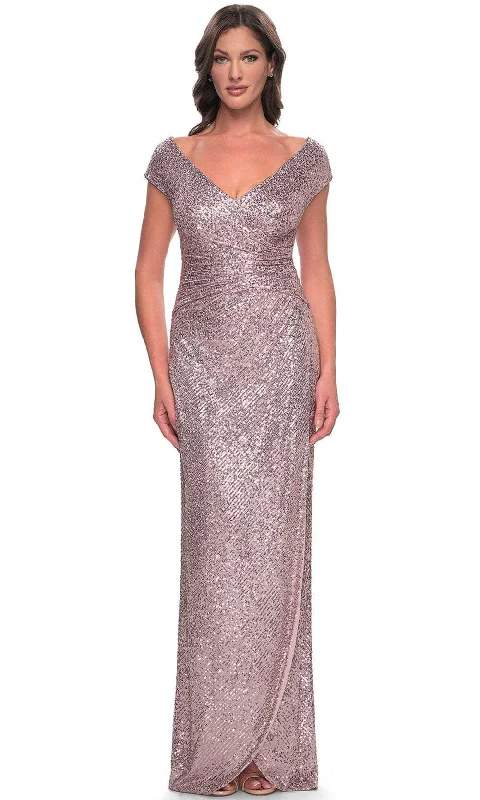 Fringe Gown La Femme 30865 - Ruched Sequin Evening Dress