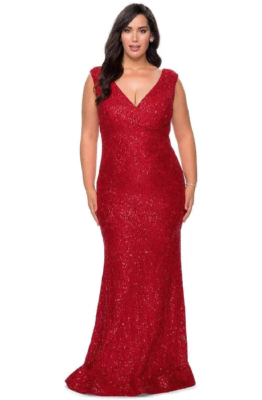 Pleated Gown La Femme - Beaded Lace Evening Gown 28837SC