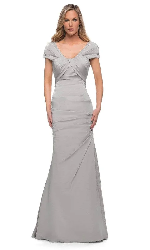 Bodycon Gown La Femme - Short Sleeve Weave Style Evening Dress 29805SC