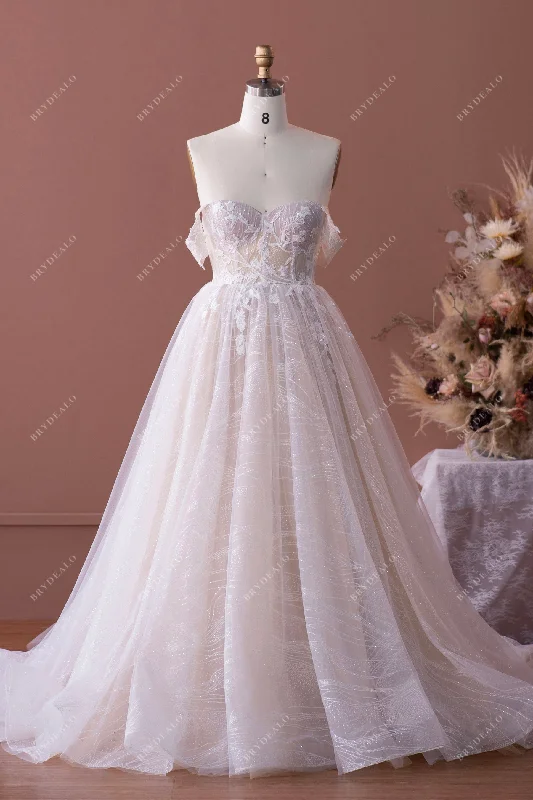 Open Back Dress Romantic Lace Off-shoulder Ball Gown Bridal Dress