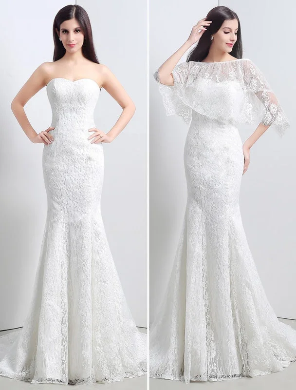 Satin Gown Lace Sweatheart Trumpet/Mermaid Wedding Dress With Lace Cape