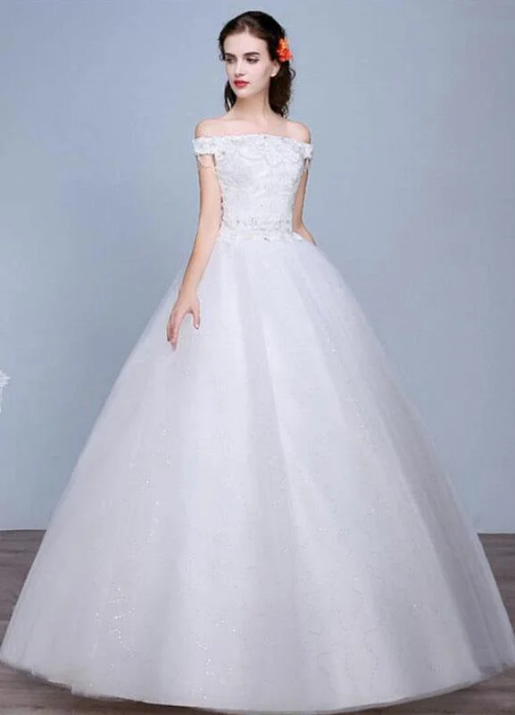 Designer Gown Lace Wedding Dress Off The Shoulder Floor Length Lace Up Applique Bridal Dress With Beads Sequins Designer Gown Lace Wedding Dress Off The Shoulder Floor Length Lace Up Applique Bridal Dress With Beads Sequins