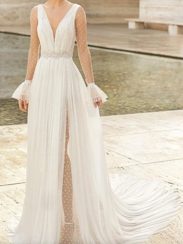 Maxi Dress Lace Wedding Dress With Train Dropped Long Sleeves Lace V Neck Bridal Gowns Maxi Dress Lace Wedding Dress With Train Dropped Long Sleeves Lace V Neck Bridal Gowns