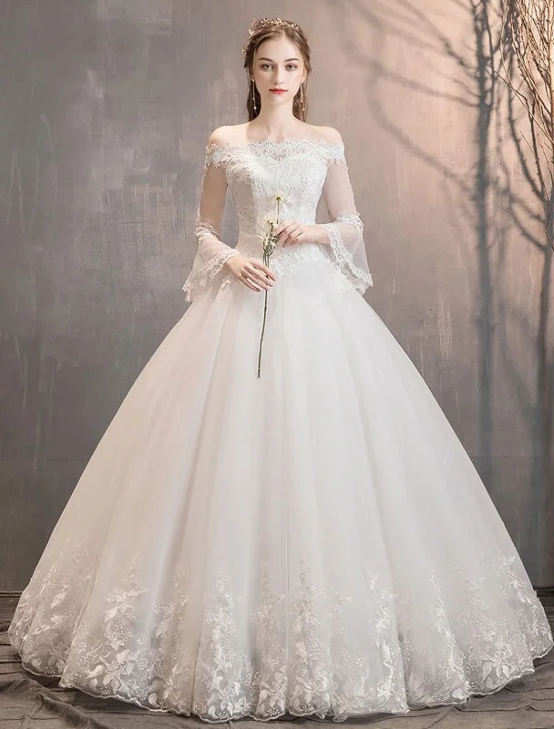 Timeless Satin Dress Lace Wedding Dresses Ivory Off The Shoulder Lace Applique Princess Bridal Gown Timeless Satin Dress Lace Wedding Dresses Ivory Off The Shoulder Lace Applique Princess Bridal Gown