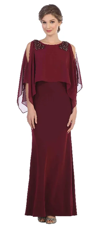 Beaded Dress Long Formal Cape Mother of the Bride Chiffon Dress Sale