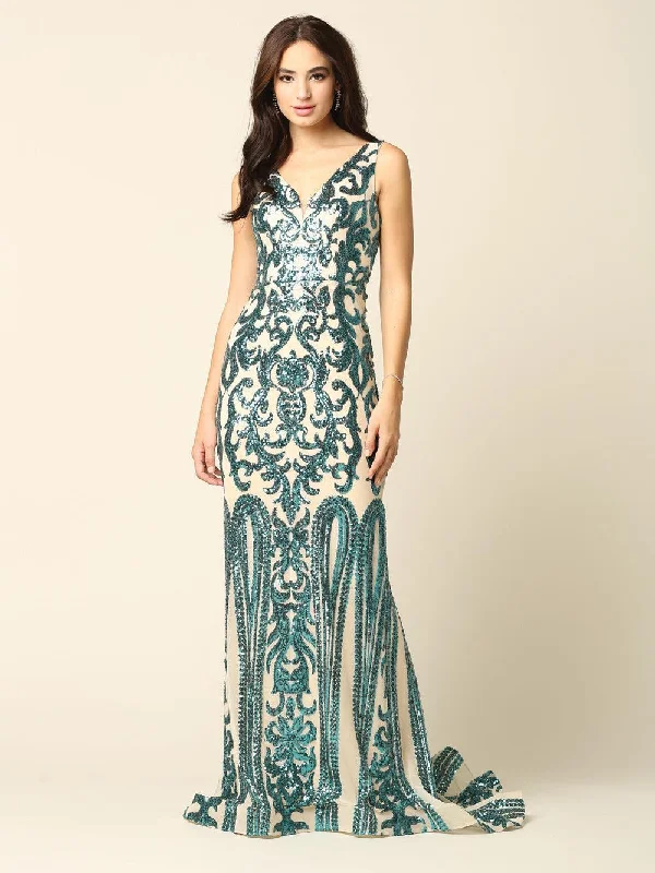 Embellished Maxi Dress Long Formal Fitted Sleeveless Sequins Prom Dress Sale
