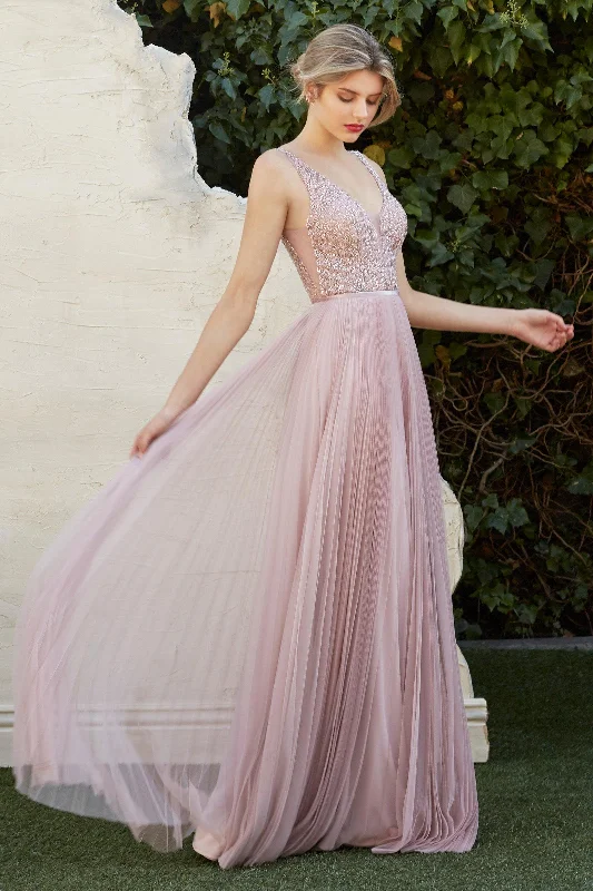 Modest Formal Dress Cinderella Divine CJ535 Long Formal Pleated Evening Prom Dress
