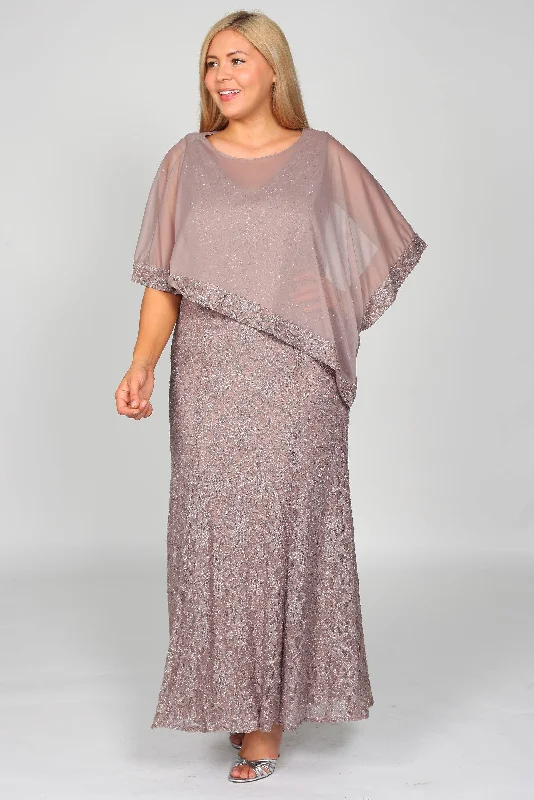 Puffy Formal Dress R&M Richards 2344 Long Mother Of The Bride Cape Lace Dress