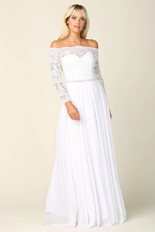 Puffy Sleeve Dress Long Off Shoulder Lace Chiffon Wedding Dress