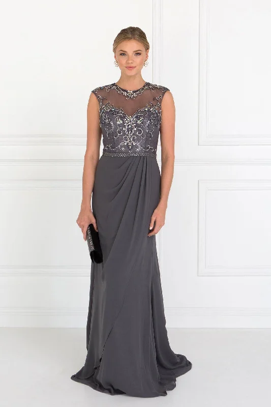 Elegant Tulle Gown GLS GL2099 Gray L Sale