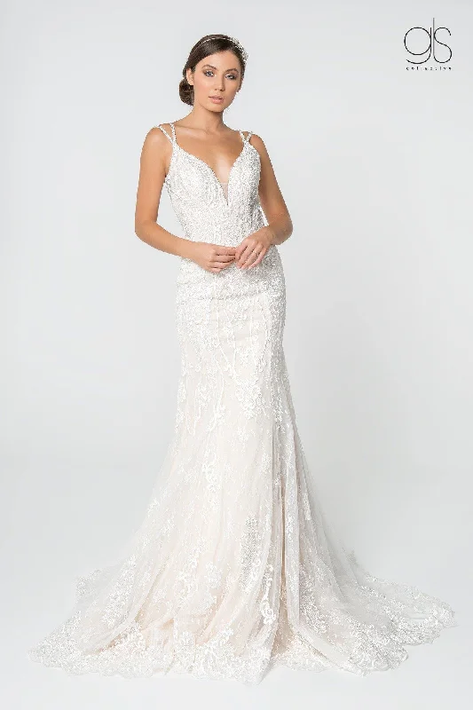 Vivid Color Gown Long Simple Wedding Dress Lace Bridal Gown