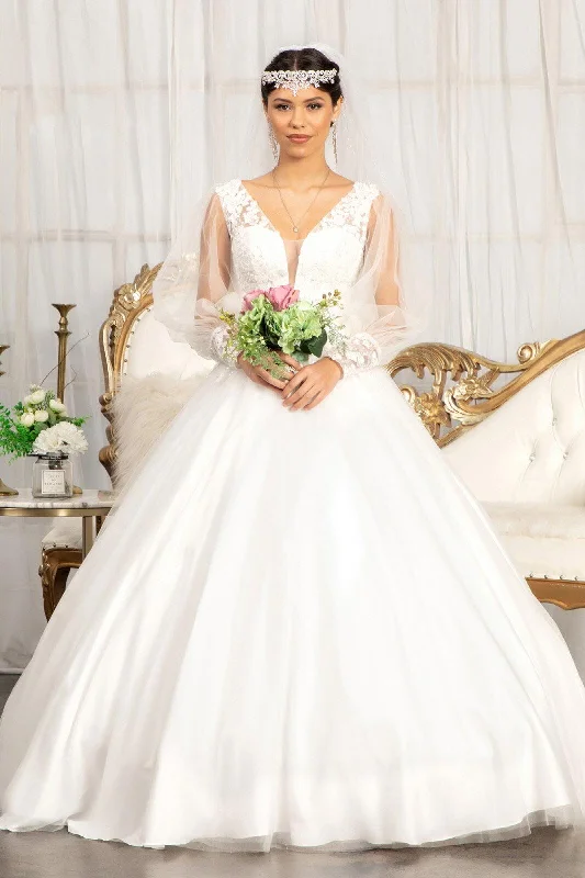 Lavish Evening Gown Long Sleeve Beaded Wedding Dress