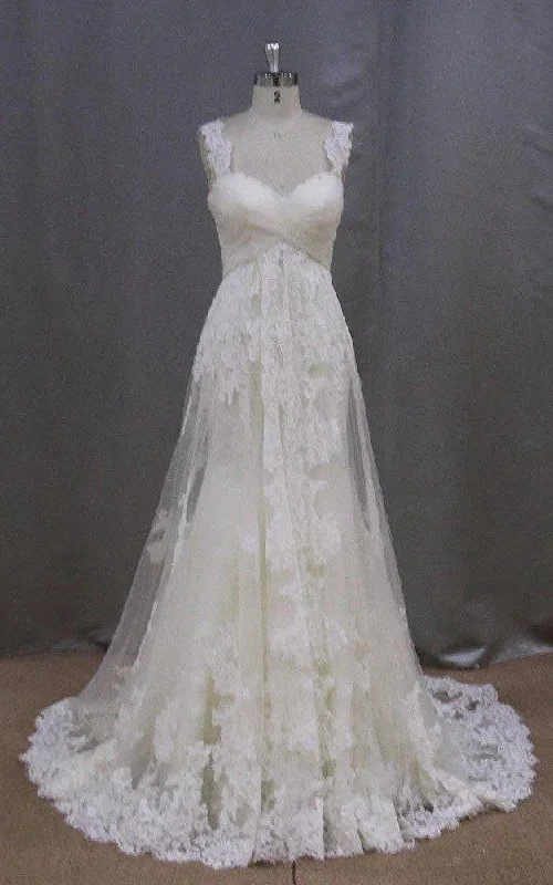 Open Back Dress Long Sleeveless A-Line Lace Wedding Dress With Empire Waist-ET_711358 Open Back Dress Long Sleeveless A-Line Lace Wedding Dress With Empire Waist-ET_711358