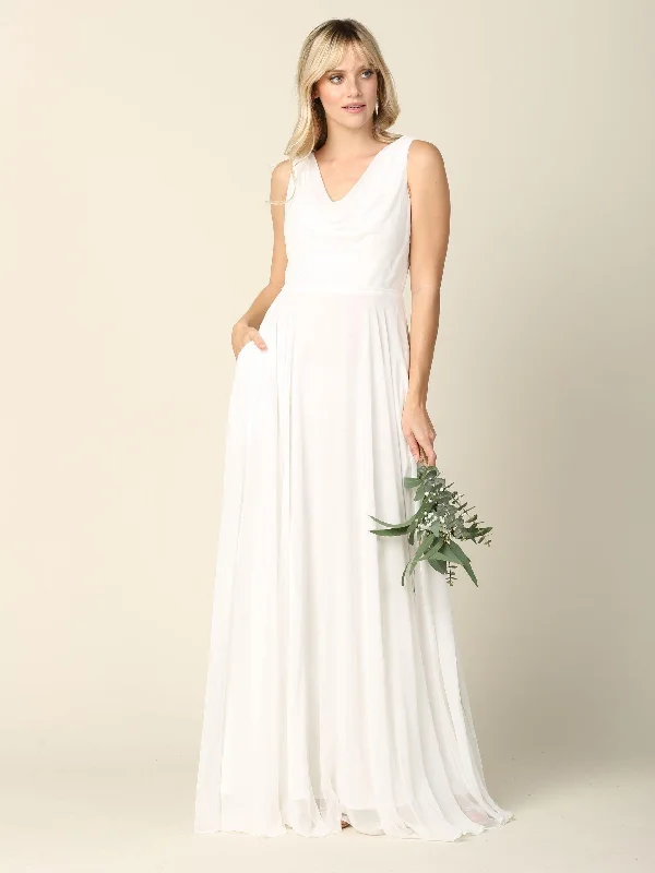 Bold Red Dress Long Sleeveless Chiffon Simple Wedding Dress