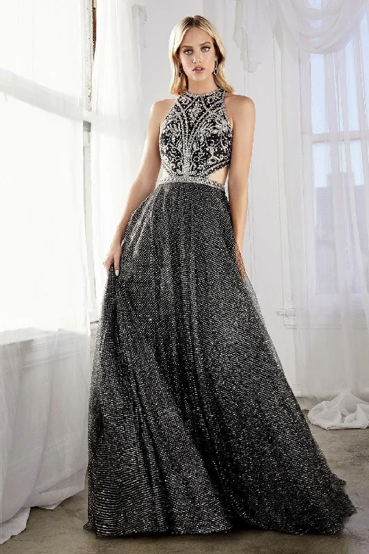 Lace Sleeves Dress Cinderella Divine CW571 Long Sparkling Prom Dress