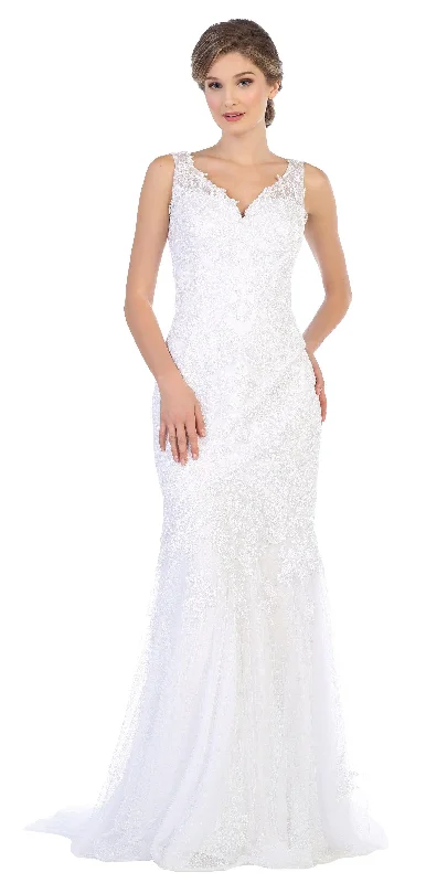 Ruched Gown Long Wedding Dress Sleeveless Lace Bridal Gown