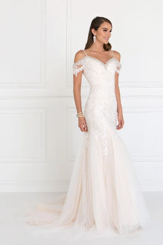 Statement Sleeve Dress Long Wedding Dress with Lace Applique