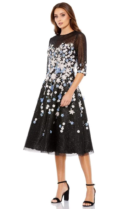 Glittering Evening Gown Mac Duggal - 11161 Tea Length Floral Appliqued Dress