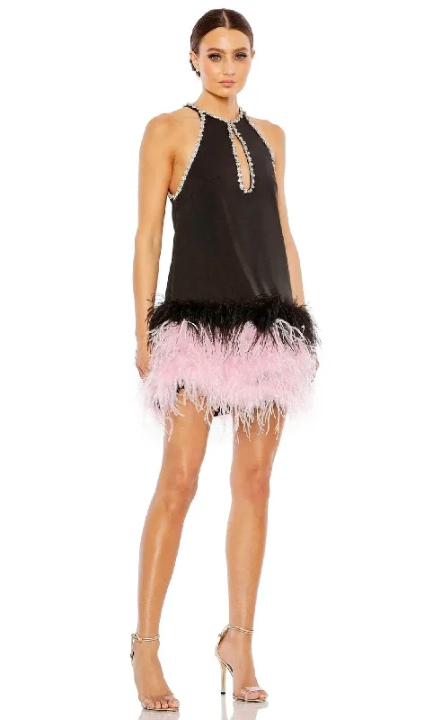 Stunning Silk Gown Mac Duggal 11437 - Feather-Finishes Short Beaded Dress