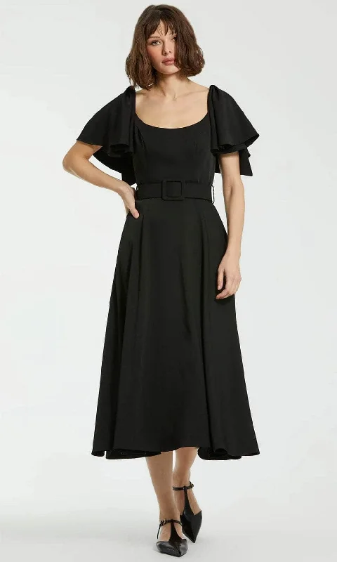 Tulle Skirt Dress Mac Duggal 20977 - Scoop Neck Tea-Length Evening Dress