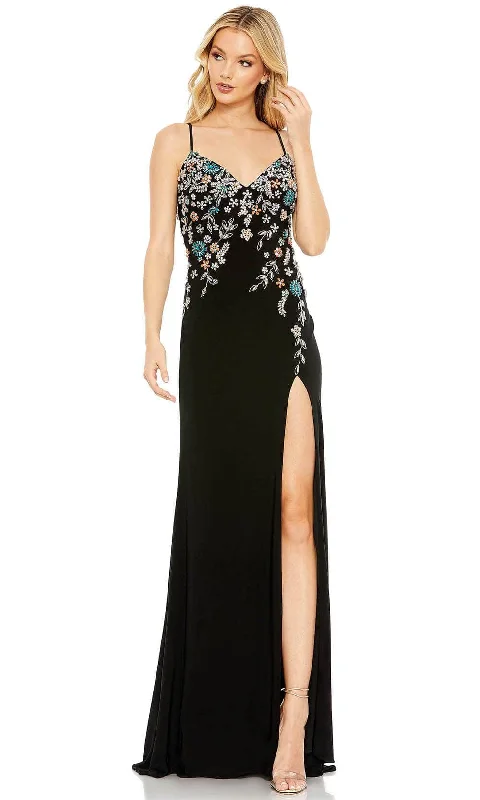 Pearl Embellished Gown Mac Duggal 42006 - V-Neck Beaded Floral Prom Gown