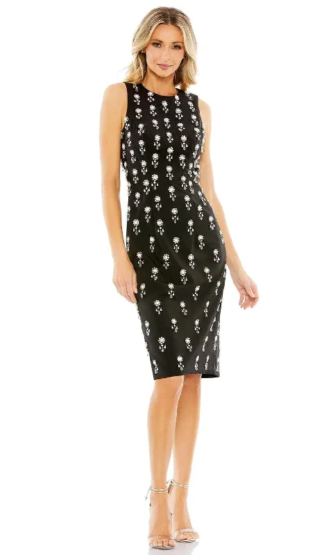 Simple Chiffon Dress Mac Duggal 48801 - Floral Pattern Beaded Midi Dress