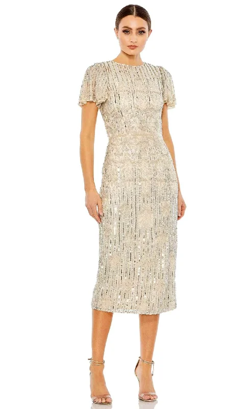 Statement Sleeve Dress Mac Duggal 5575 - Sequined Knee-Length Dress