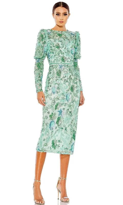 Sheer Panel Dress Mac Duggal 5590 - Long Sleeved Tea Length Dress