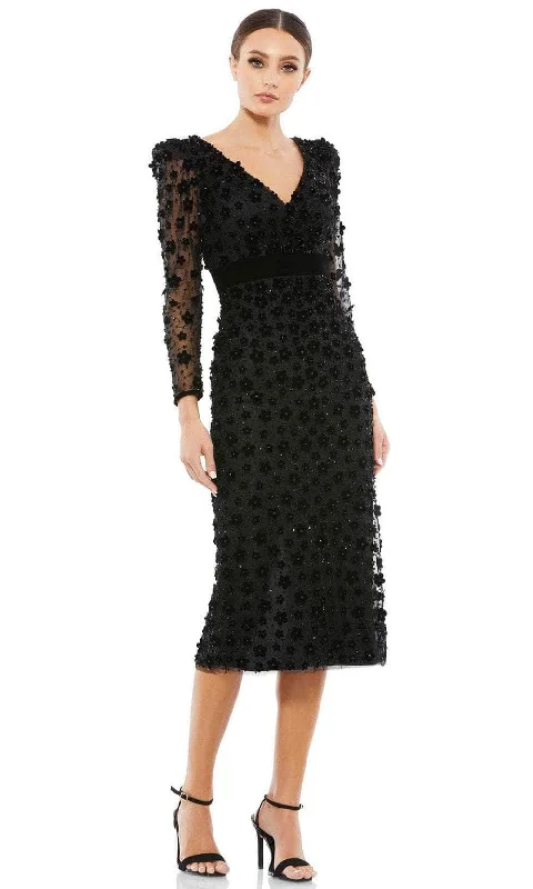 Chic Satin Dress Mac Duggal 67856 - Floral Detailed Sheath Cocktail Dress