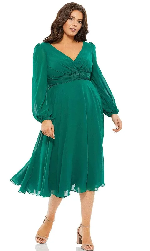 Puffy Sleeve Dress Mac Duggal 67914 - V-Neck Long Sleeved Chiffon Dress