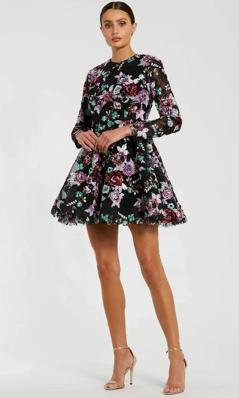 Dainty Chiffon Dress Mac Duggal 68783 - High Neck Floral Embroidered Cocktail Dress
